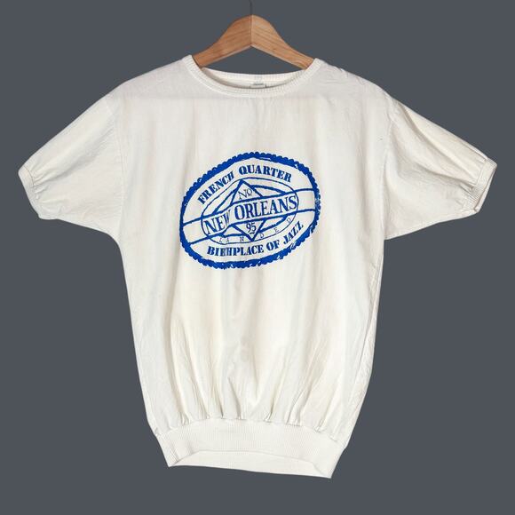VTG 80s French Quarter New Orleans Jazz Lightweight Shirt Women's M Elastic Hem - Picture 1 of 10